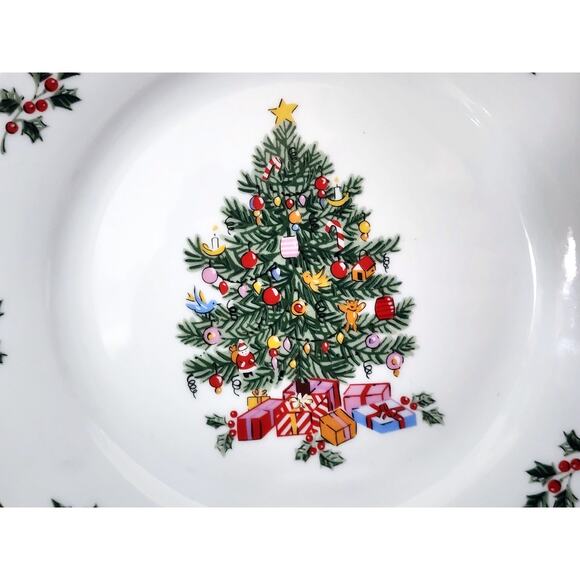4 Christmas Tree & Gifts Dinner Plates Stoneware Noel Morning See Desc. - Picture 3 of 9